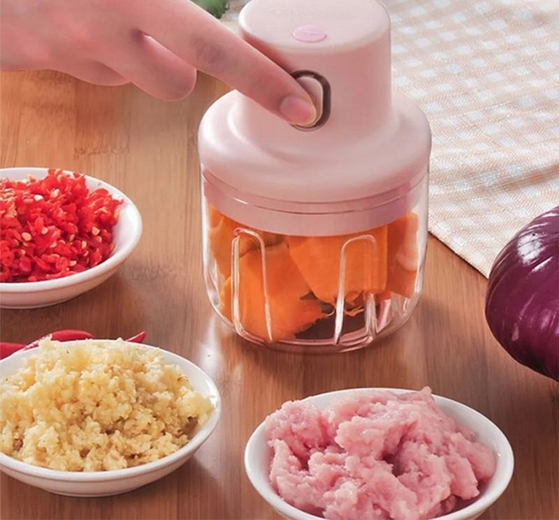 مینی خردکن شارژی اورجینال سه تیغه خرد کن برقی صورتی دستی برای پیاز، سیر، هویج و غذای کودک