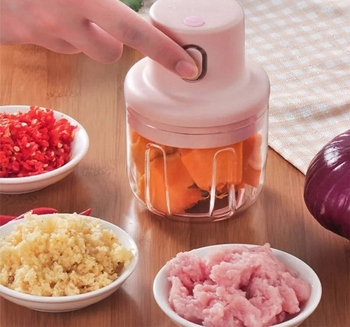 مینی خردکن شارژی اورجینال سه تیغه خرد کن برقی صورتی دستی برای پیاز، سیر، هویج و غذای کودک